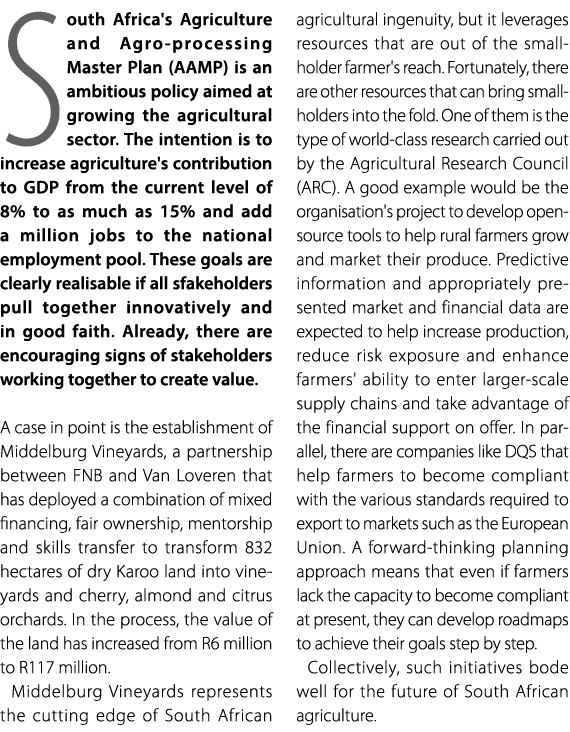 South Africa's Agriculture and Agro processing Master Plan (AAMP) is an ambitious policy aimed at growing the agricul...