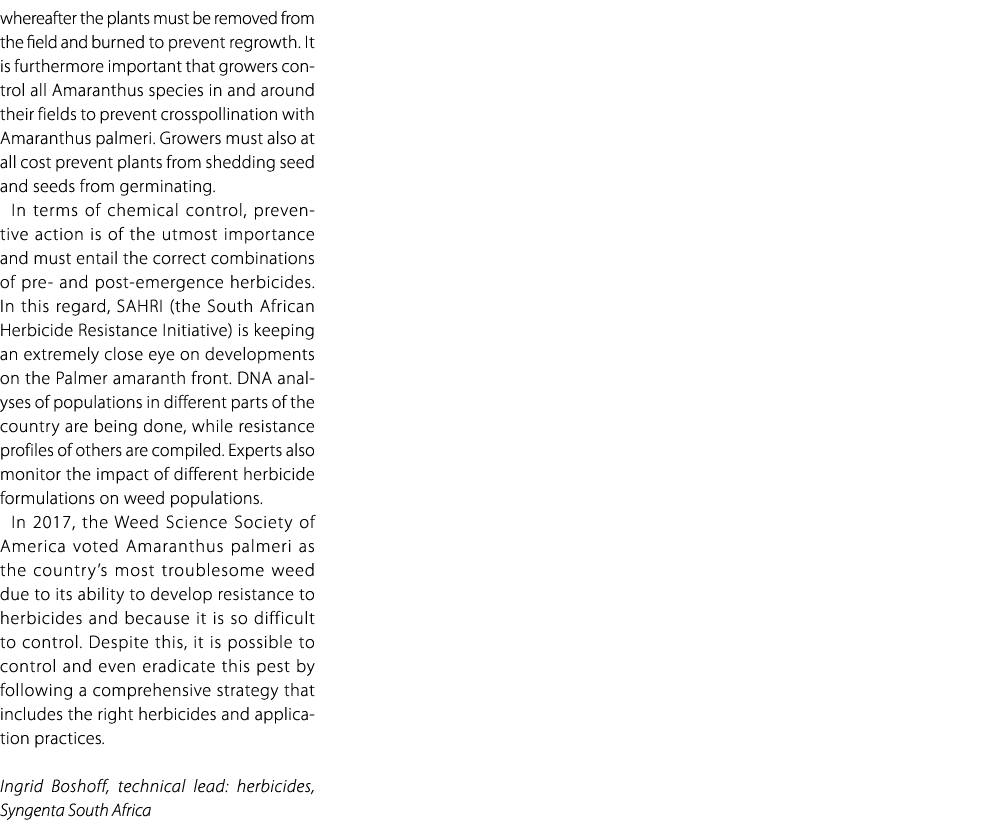 whereafter the plants must be removed from the field and burned to prevent regrowth. It is furthermore important that...