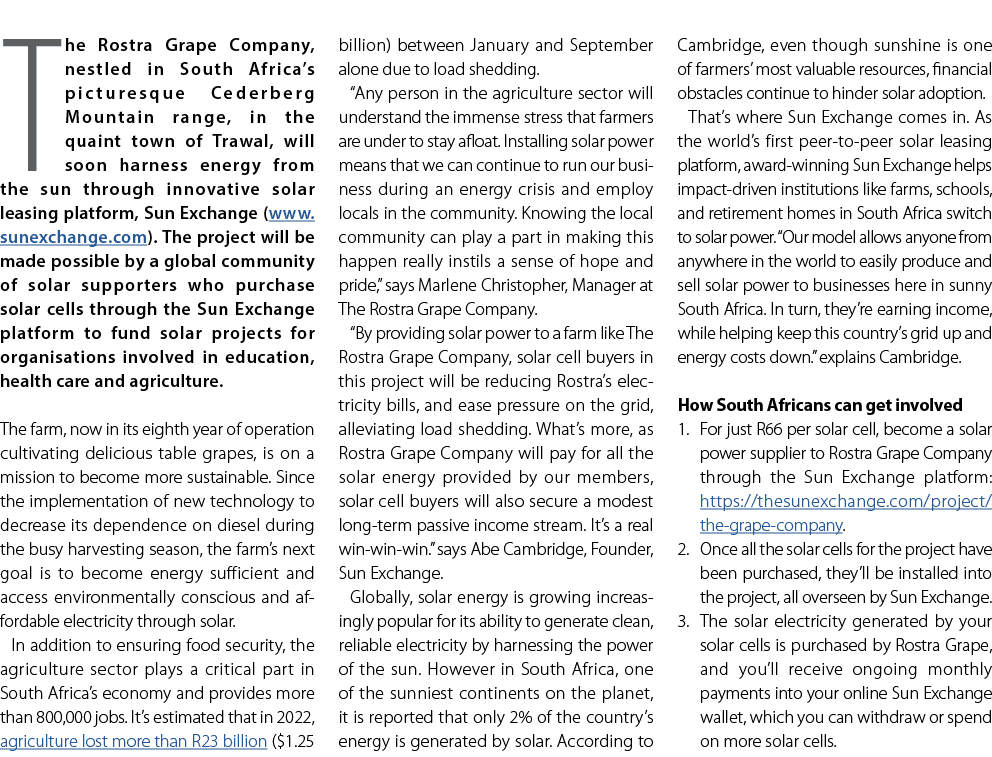 The Rostra Grape Company, nestled in South Africa’s picturesque Cederberg Mountain range, in the quaint town of Trawa...