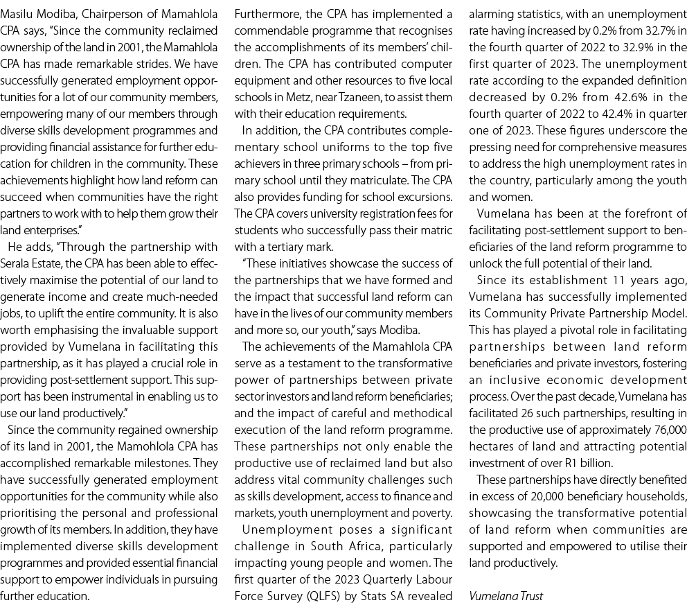 Masilu Modiba, Chairperson of Mamahlola CPA says, “Since the community reclaimed ownership of the land in 2001, the M...