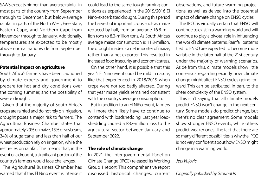 SAWS expects higher than average rainfall in most parts of the country from September through to December, but below ...
