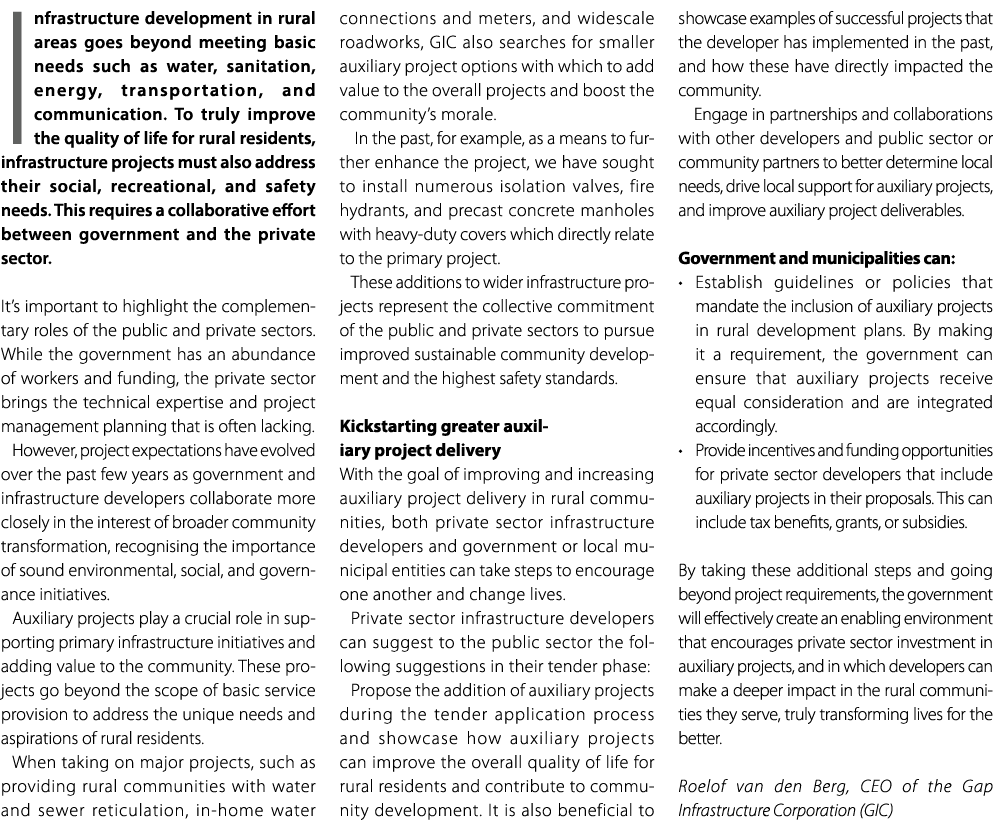 Infrastructure development in rural areas goes beyond meeting basic needs such as water, sanitation, energy, transpor...