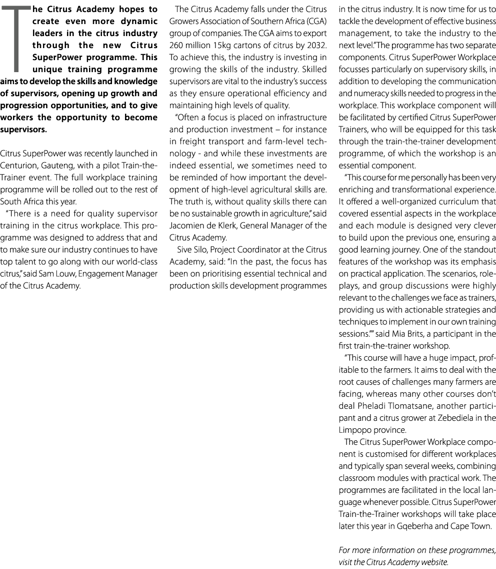 The Citrus Academy hopes to create even more dynamic leaders in the citrus industry through the new Citrus SuperPower...