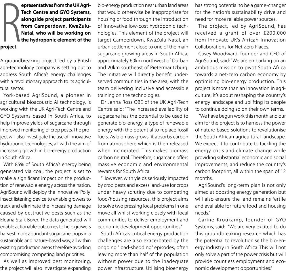 Representatives from the UK Agri Tech Centre and GYO Systems, alongside project participants from Camperdown, KwaZulu...