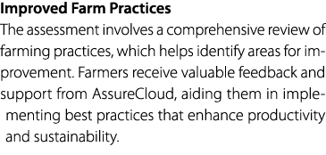 Improved Farm Practices The assessment involves a comprehensive review of farming practices, which helps identify are...