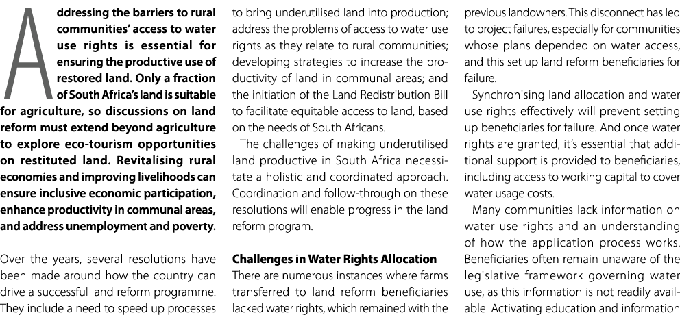 Addressing the barriers to rural communities’ access to water use rights is essential for ensuring the productive use...