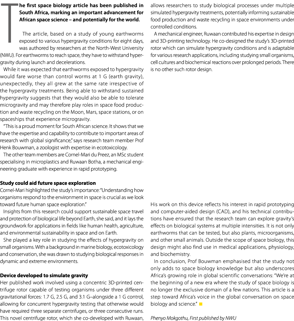 The first space biology article has been published in South Africa, marking an important advancement for African spac...