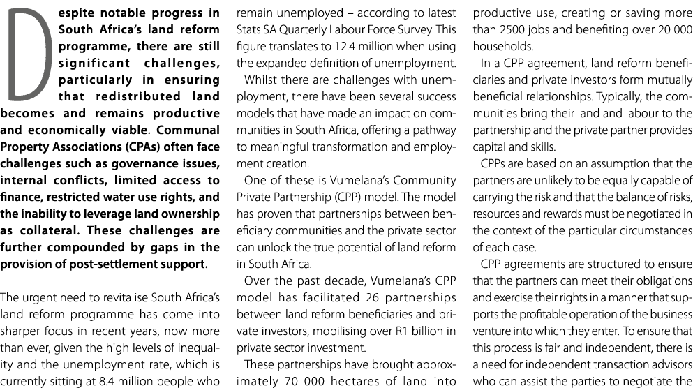 Despite notable progress in South Africa’s land reform programme, there are still significant challenges, particularl...