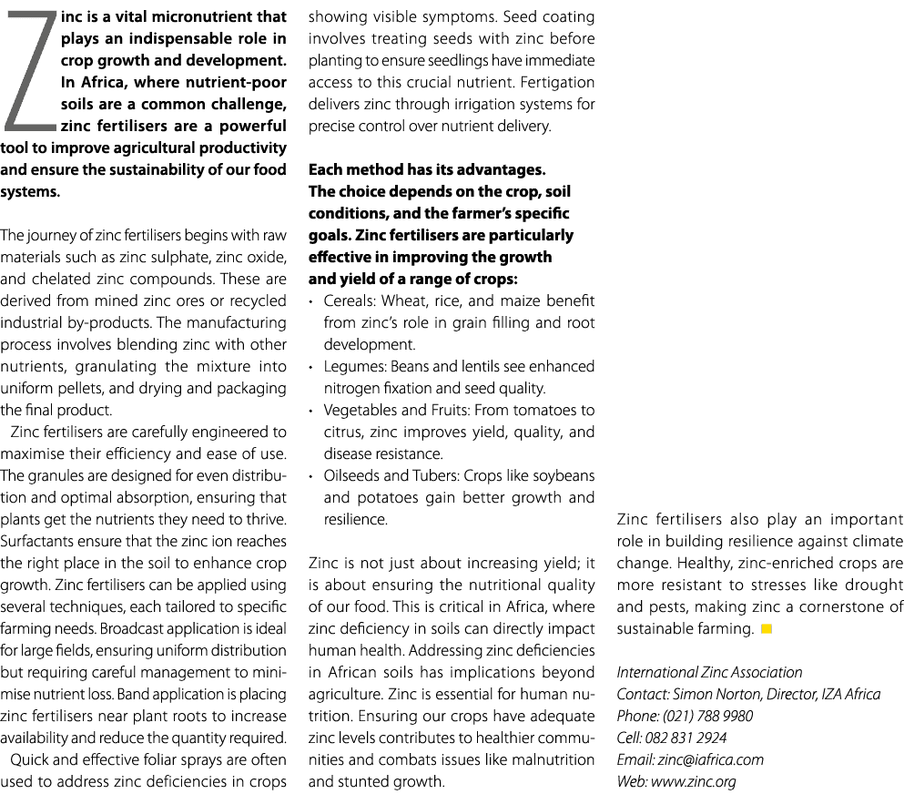Zinc is a vital micronutrient that plays an indispensable role in crop growth and development. In Africa, where nutri...