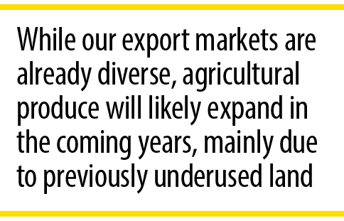While our export markets are already diverse, agricultural produce will likely expand in the coming years, mainly due...