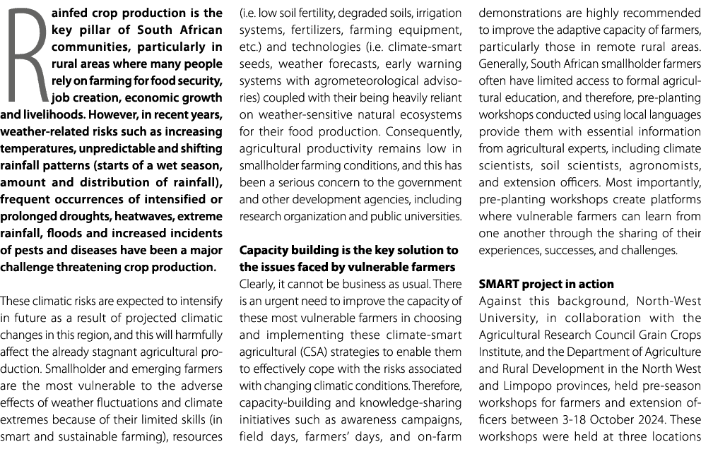 Rainfed crop production is the key pillar of South African communities, particularly in rural areas where many people...