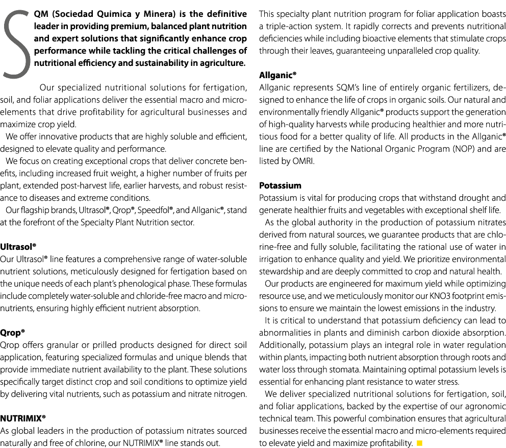 SQM (Sociedad Quimica y Minera) is the definitive leader in providing premium, balanced plant nutrition and expert so...