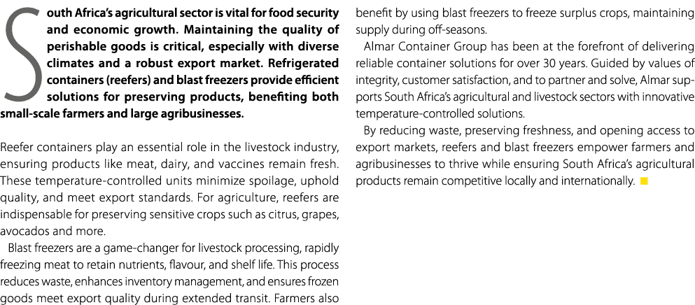 South Africa’s agricultural sector is vital for food security and economic growth. Maintaining the quality of perisha...