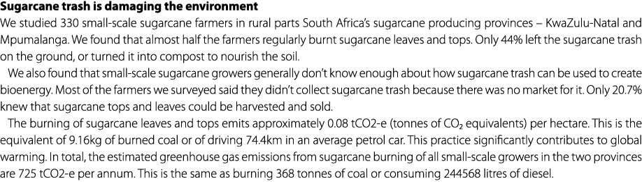 Sugarcane trash is damaging the environment We studied 330 small scale sugarcane farmers in rural parts South Africa’...