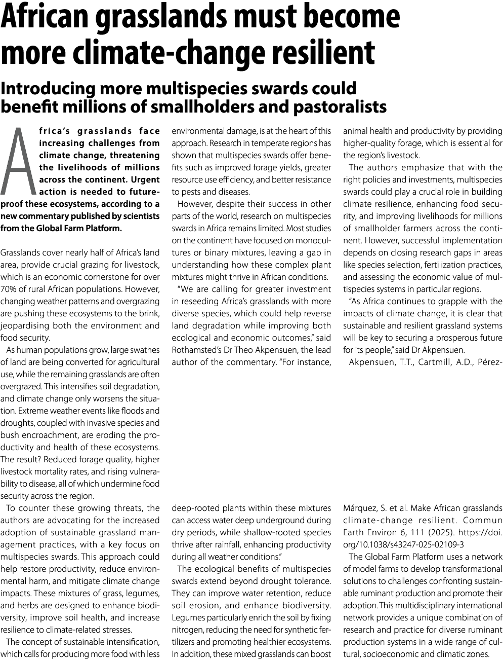 African grasslands must become more climate change resilient Introducing more multispecies swards could benefit milli...